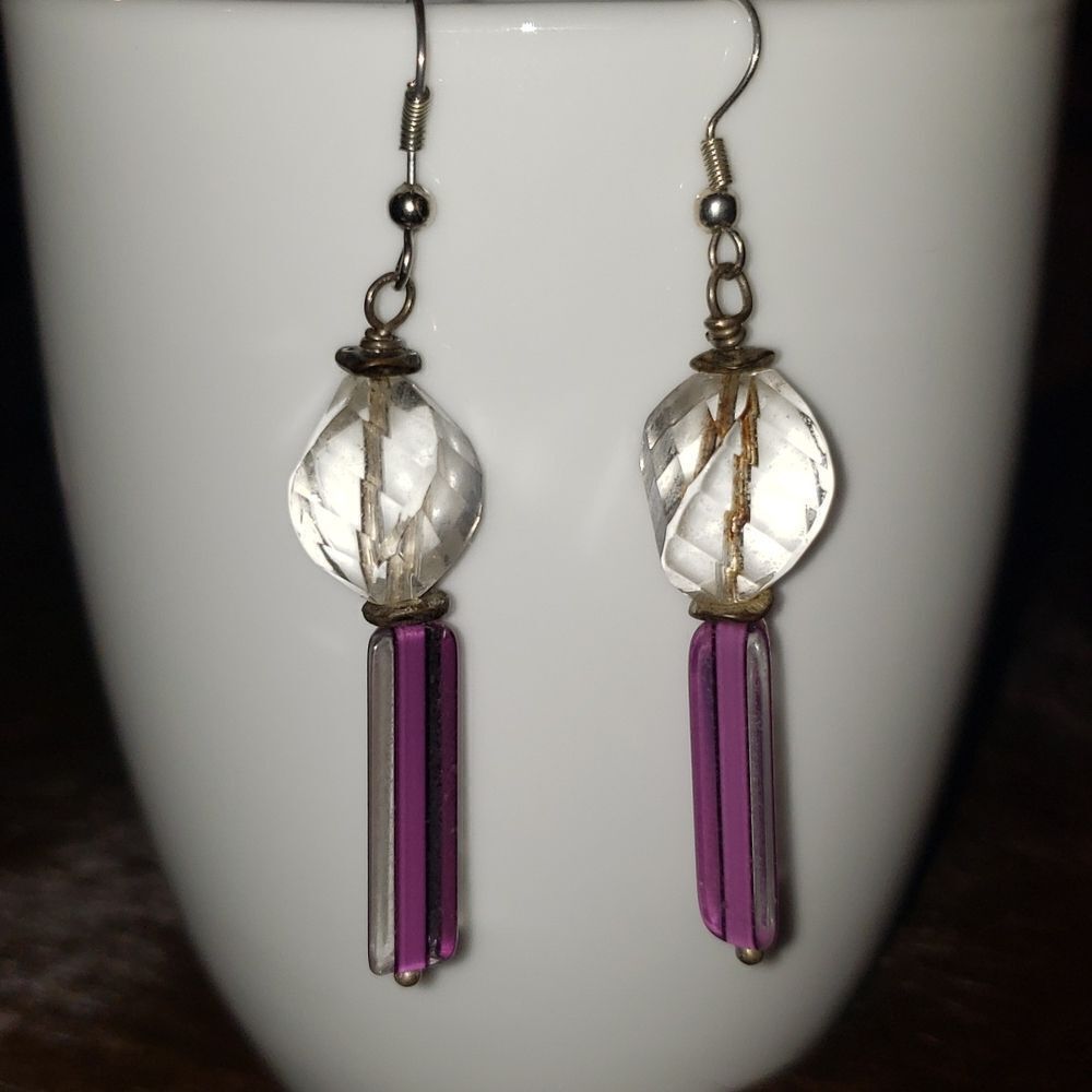 VNTG Purple n Clear Dangling Hook Earrings